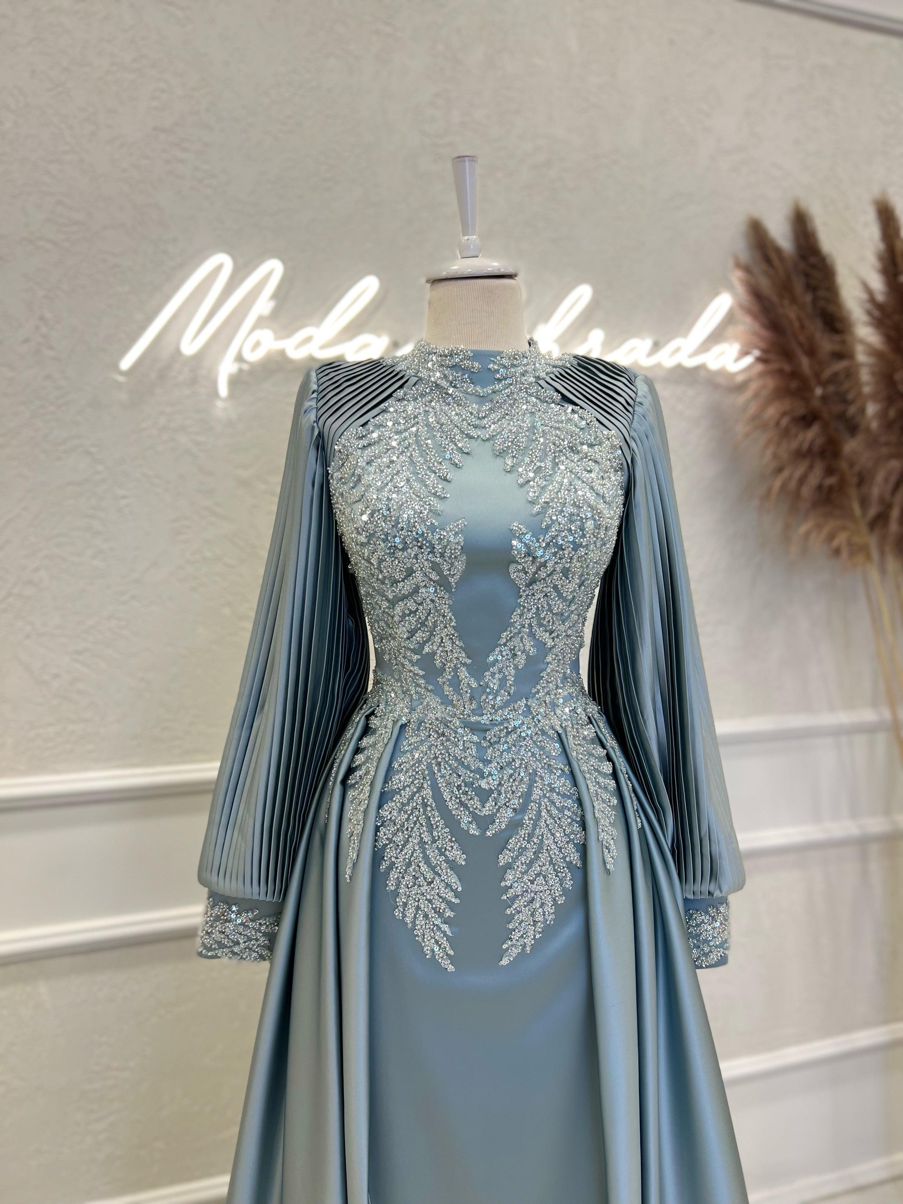 Couture Simone Islamic Evening Dress Mint Green / 44 Couture Simone Islamic Evening Dress Mint Green / 44