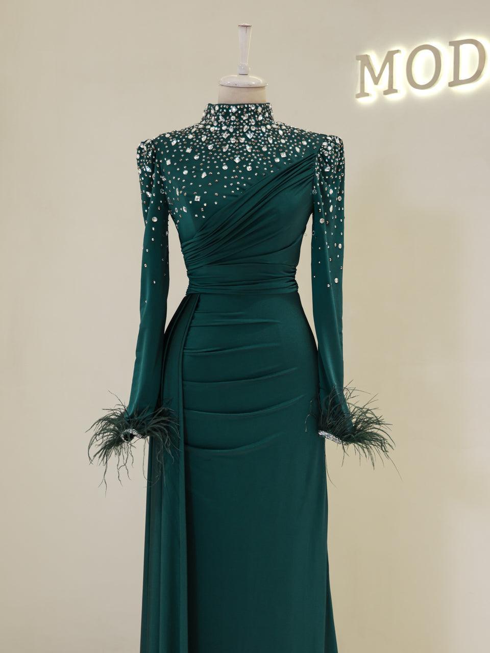 chinese dress ladies Sibelis Islamic Evening Dress Emerald / 40