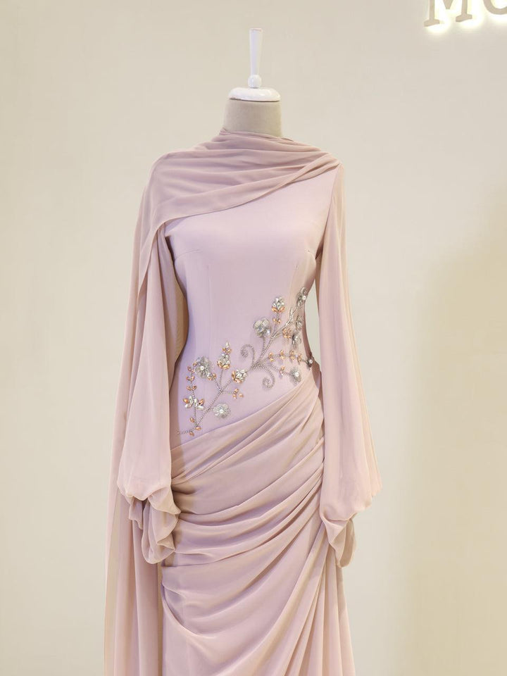 tesettur evening dress Elzara Islamic Evening Dress Beige / 42