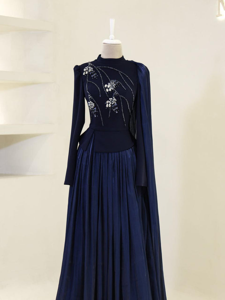 evening dress for muslim Avelora Islamic style:Block Heel Tulle Sea Blue Dress Suitable for all seasons SIZE:6-12M