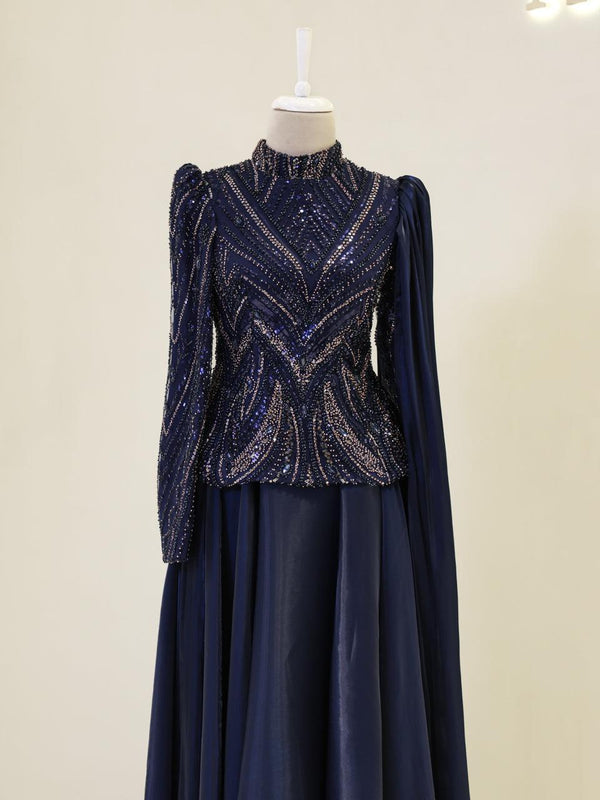 Couture Faylinn Islamic Evening Dress Navy Blue / 38