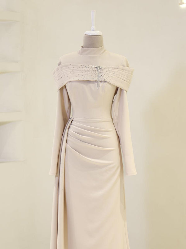 white christmas dresses Green Velvet İslamic Gold Embroidered Beaded Hijab Engagement Party Dress
