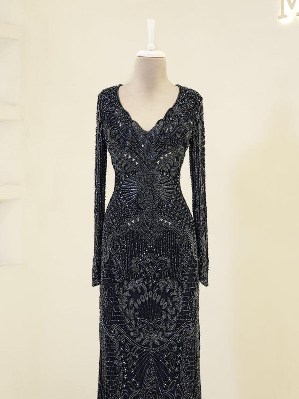 laura plus evening dresses Luxury Dubai Muslim Sage Green Pearls Evening Dress With Cape Plus Size LA72591 main image 1