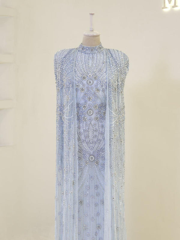 sachin and babi light blue dress Muslim Wedding Dress, Evening Dress, Modest Dress, Hijab Dress,Prom Dress, Maxi Dress, Engagement Dress,Long Sleeve Dress,Satin Green Abaya