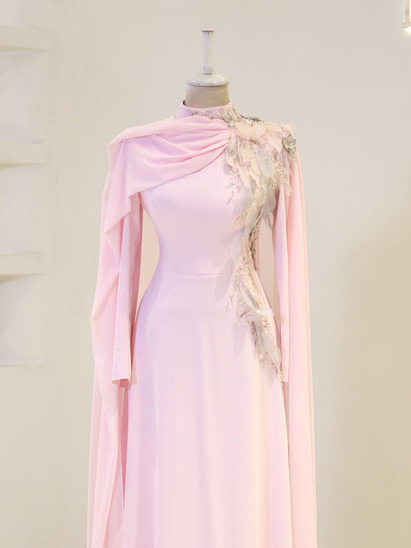evening islamic dresses Long Sleeve Modest Muslim Formal Dress Coral Pink Silk Kids size larger than GUS8 was considered as plus size. Ivory Long Sleeve Muslim Evening