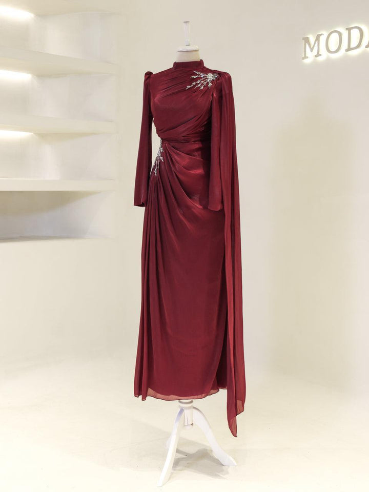 strapless open back dress Maya Islamic Evening Dress Bordeaux Red / 36