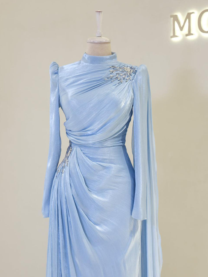 sachin and babi light blue dress New season women's winter evening dress abaya stylish and comfortable cut  model 4465 - Beige - m446502200-19827 - - TESETTÜR GİYİM main image 1