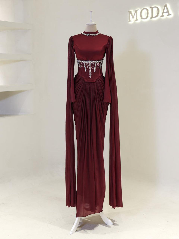 saloni burgundy dress SALONI | ISA LONG-C DRESS | CORDIA VINES