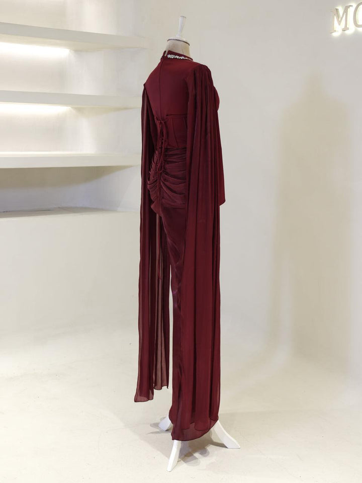saloni burgundy dress Saloni Women's Isa Ruffle Embroidered Midi-Dress - Astilbe Burgundy main image 0