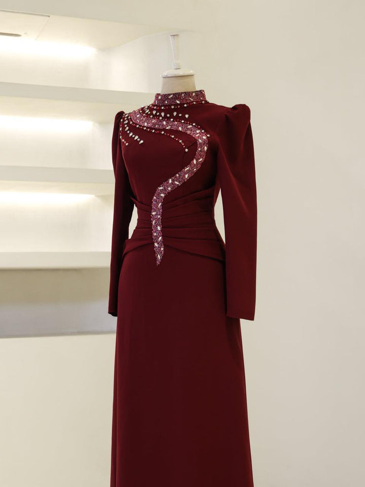 Savanah Islamic Evening Dress Bordeaux Red / 48