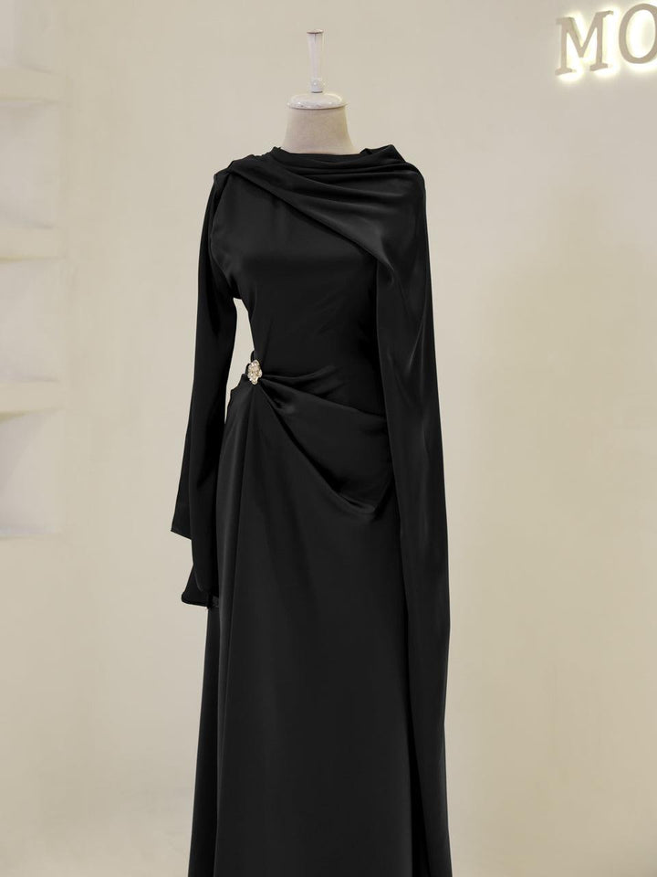 seraphine formal dress Seraphine Pleated Portrait Collar Gown