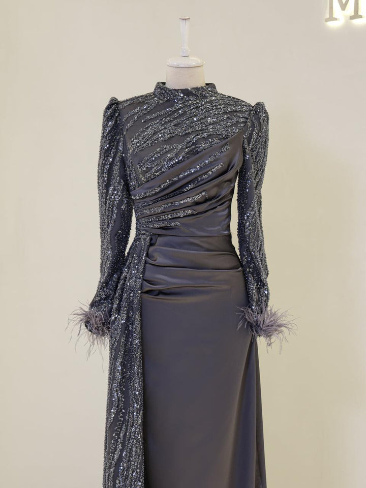 serena grey lace dress 17156 Christina Wu Elegance